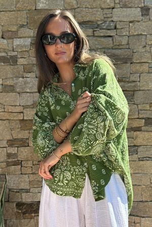 Hush Pillow Cotton Bandana B Boyfriend Shirt Rio Green
